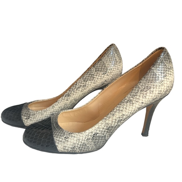 Kate Spade Karolina Heels Pumps Shoes Two Tobe Snakeskin Patent Black White 9.5 - Picture 5 of 8